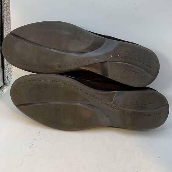 SALVATORE FERRAGAMO MENS DERBY SHOES 8 1/2 brown suede leather oxfords career - Picture 9 of 11